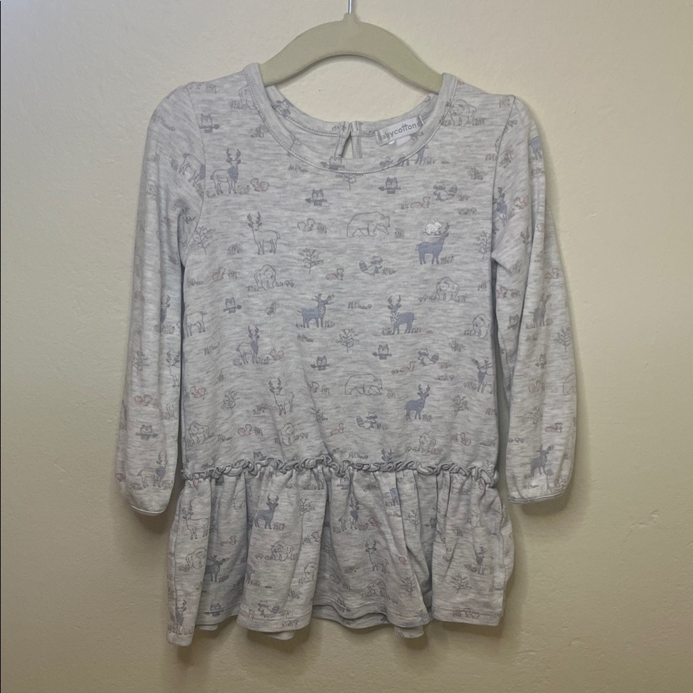 babycottons Gray Girl Dress with Animal Print